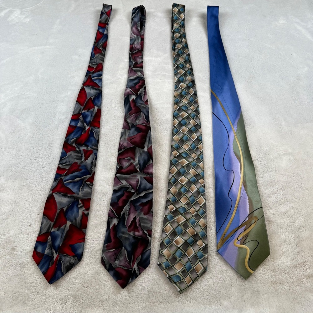 Mens Neck Tie Collection Set J Garcia Abstract Geometric Blue Green Burgundy